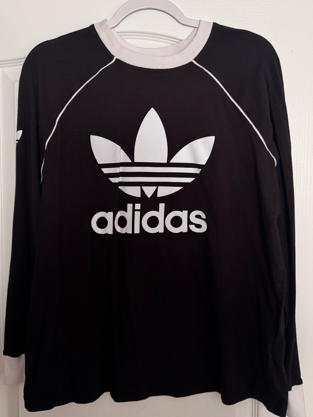 adidas Black Long-Sleeve Tee with White Trefoil Logo